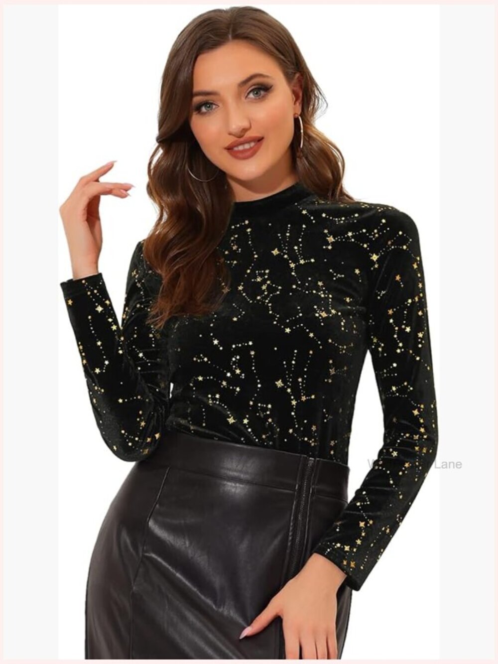 Velvet Star Print Long Sleeve Blouse Top